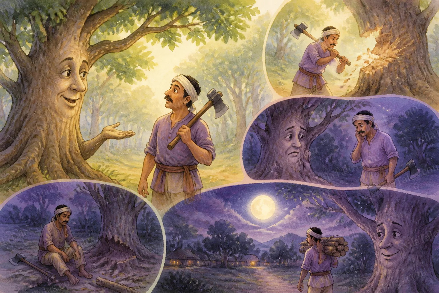 பேசும் மரமும் விறகுவெட்டியும் — NilaTales cover art
